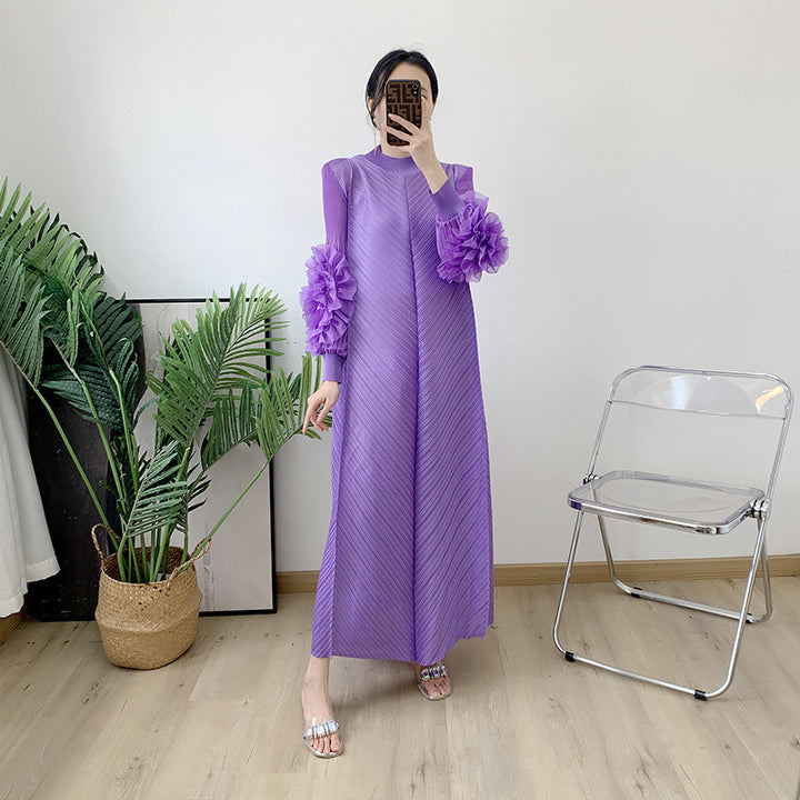 Flower Sleeve Pleated Maxi Dress