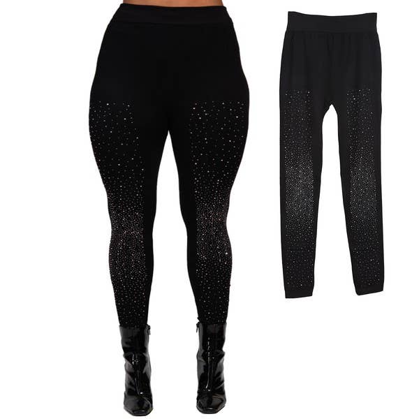 PLUS CRYSTAL STUDDED HIGH WAISTED BLACK LEGGINGS 17