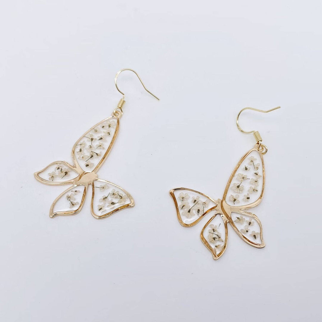 Queen Anne's Lace Butterfly Shape Dried Flower Earrings -PDF