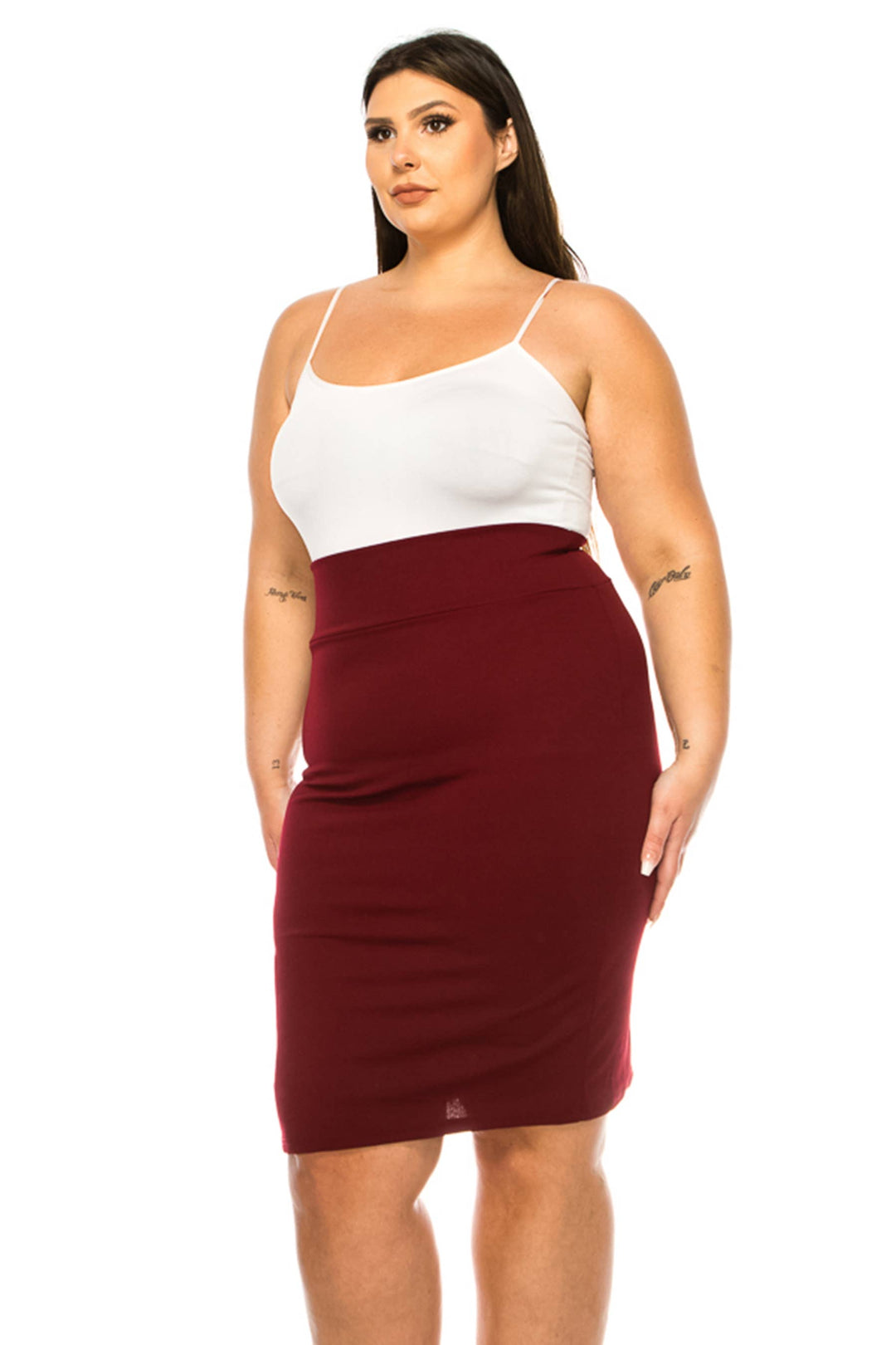 Women's Plus Size Solid Pencil Skirt with Banded Waist