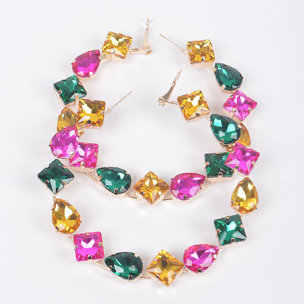 Multi Rhinestone Hoop Earrings