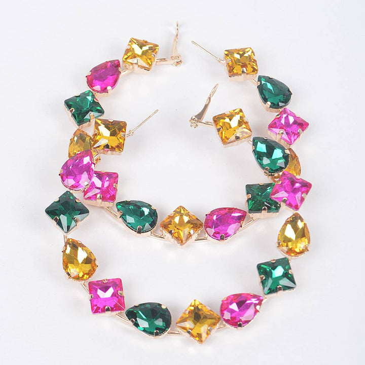 Multi Rhinestone Hoop Earrings