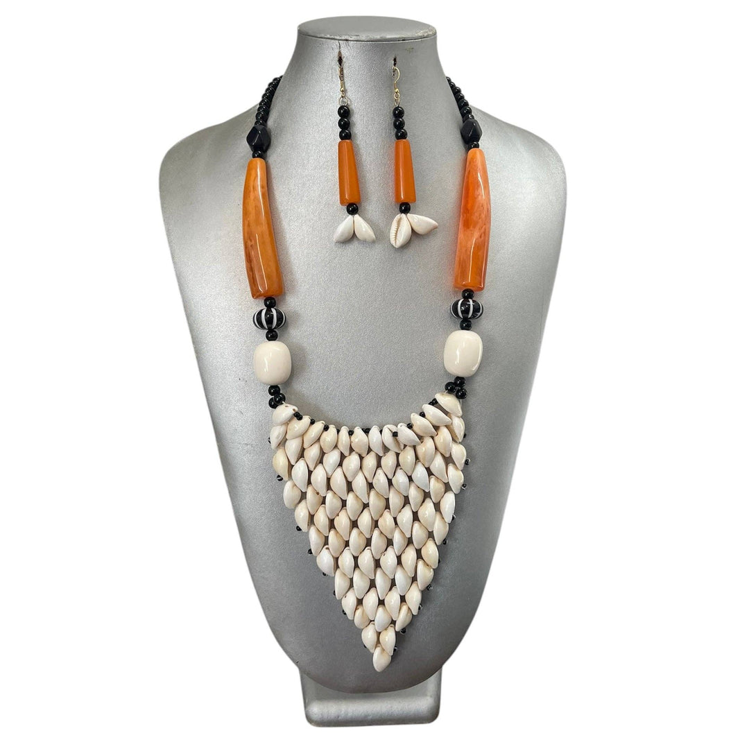 Women's Cowrie Shell Necklace Set with Colorful Stones