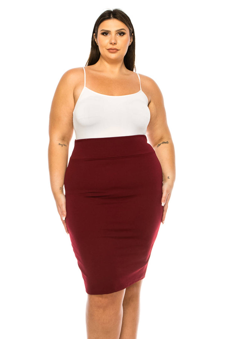 Women's Plus Size Solid Pencil Skirt with Banded Waist