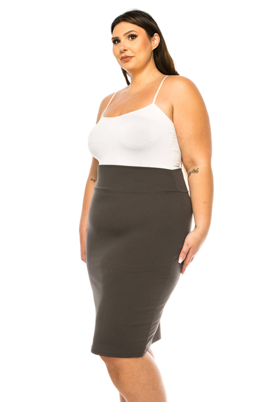 Women's Plus Size Solid Pencil Skirt with Banded Waist