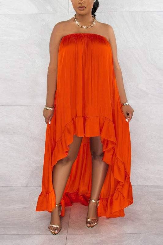 Satin ruffle long dress