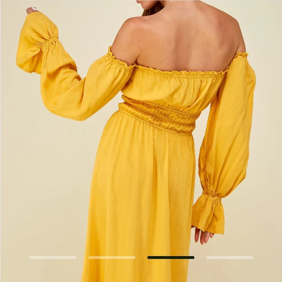 Solid Off Shoulder Smocking Midi Dress