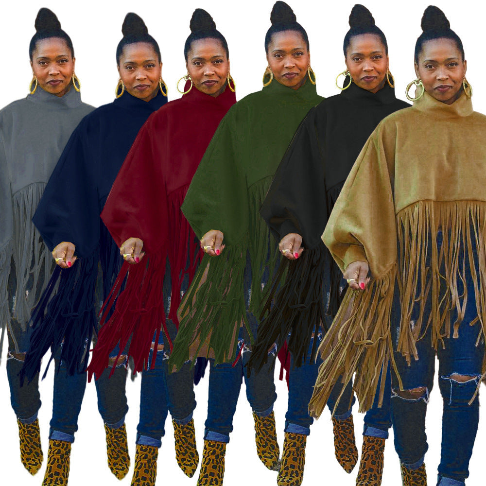 Long-sleeved Tasseled Poncho