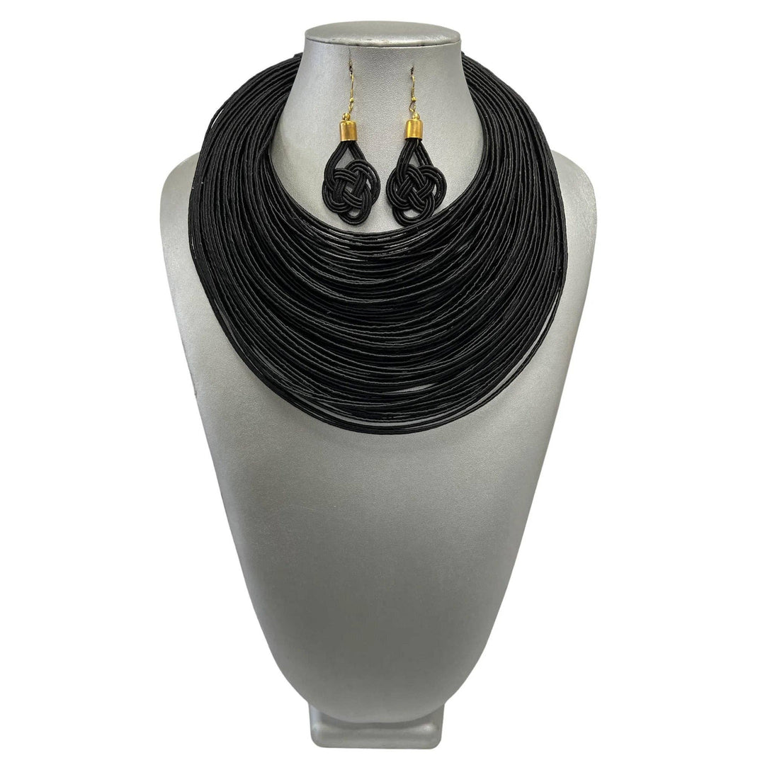 Women's Solid Multiple Layer Necklace and Earring Set