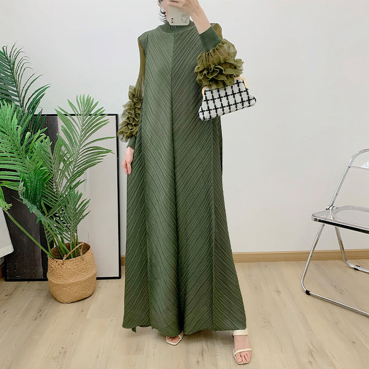 Flower Sleeve Pleated Maxi Dress