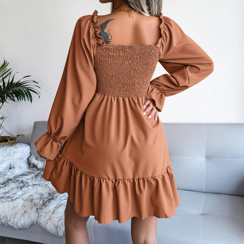 Long Sleeve Ruffled Swing Dress