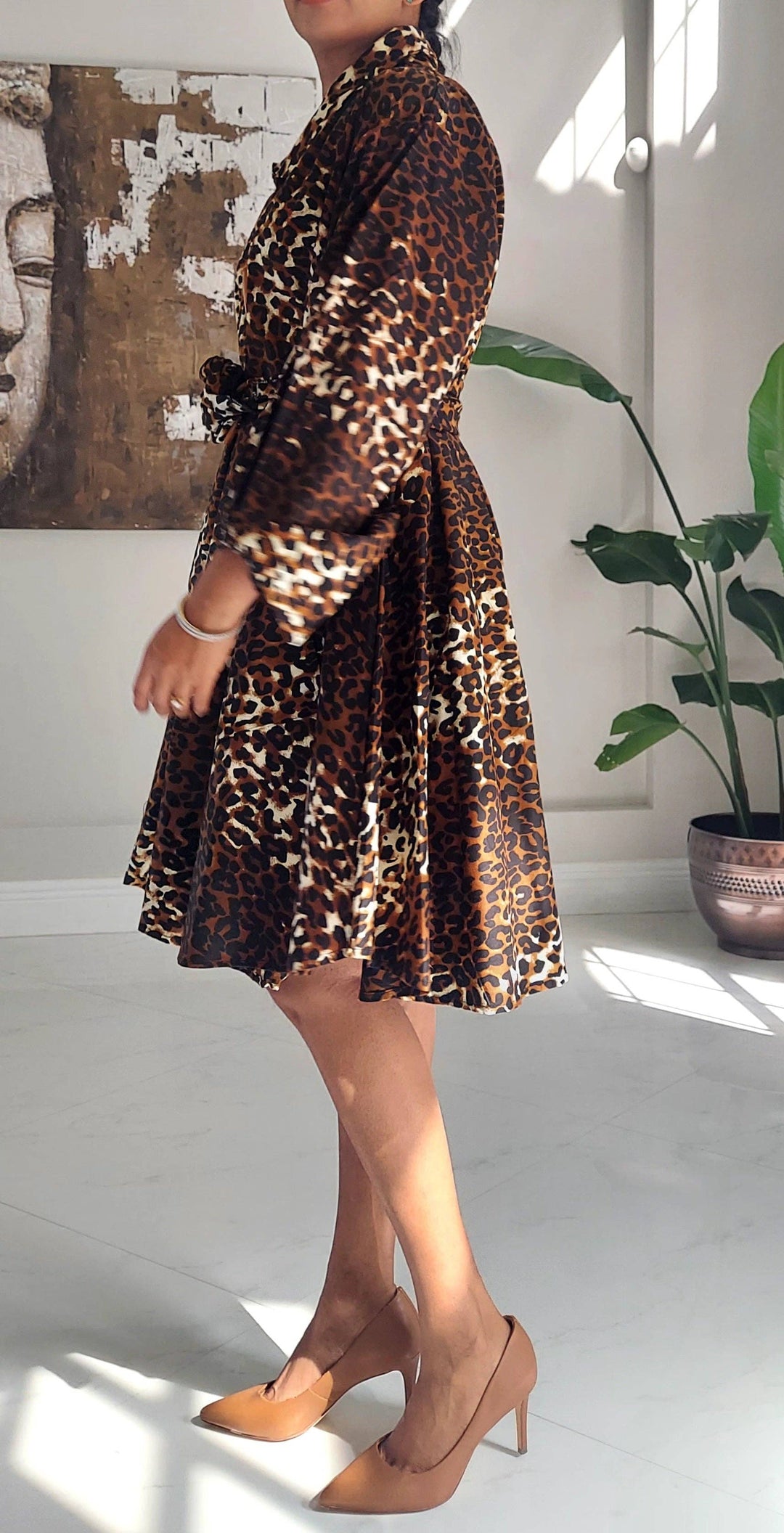 243- Short  Dress / Blouse -Brown Animal