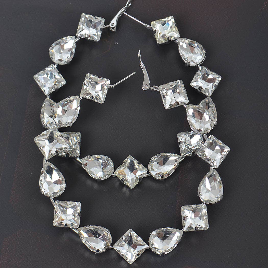 Multi Rhinestone Hoop Earrings
