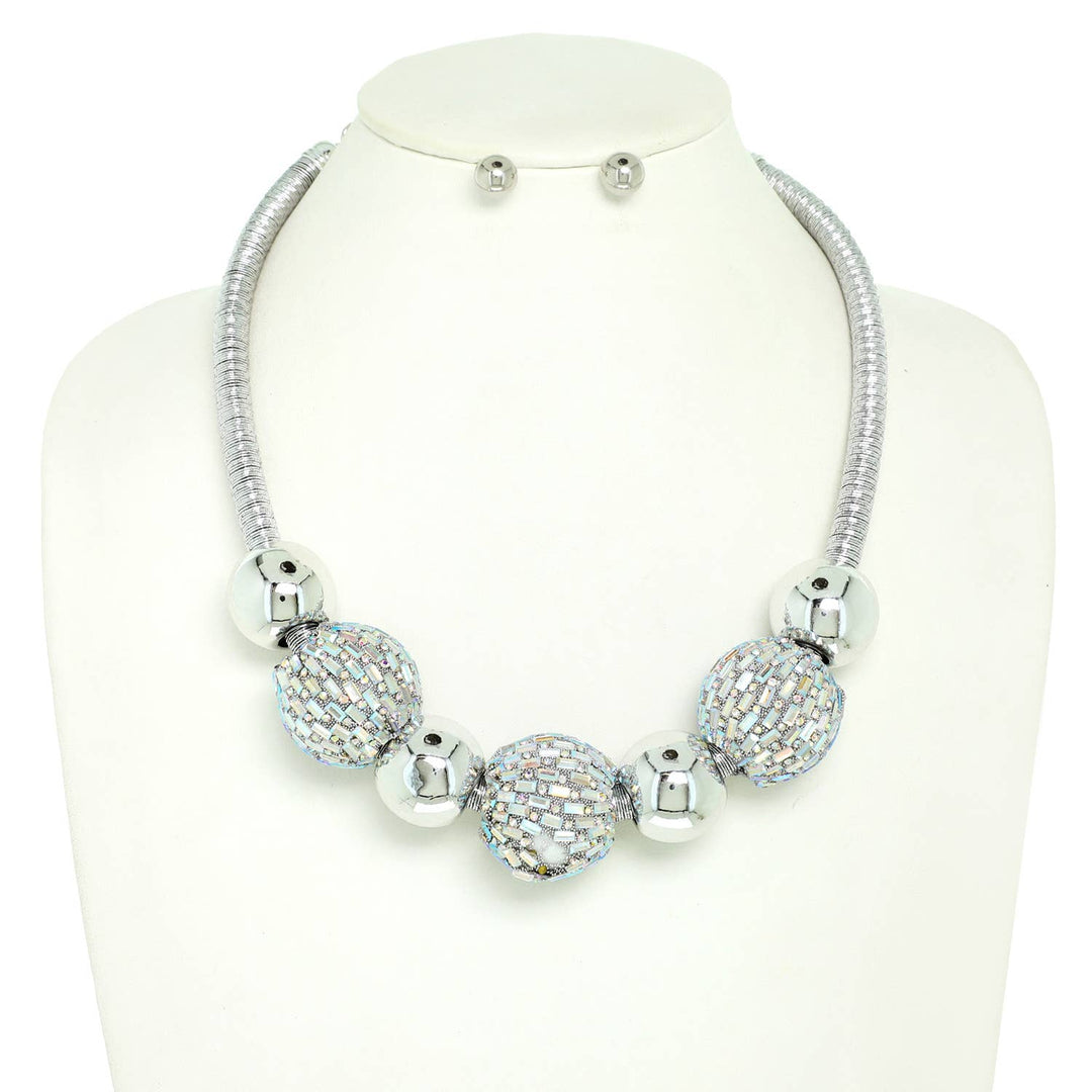 Rhinestone Disco Ball Beaded Tube Necklace Set