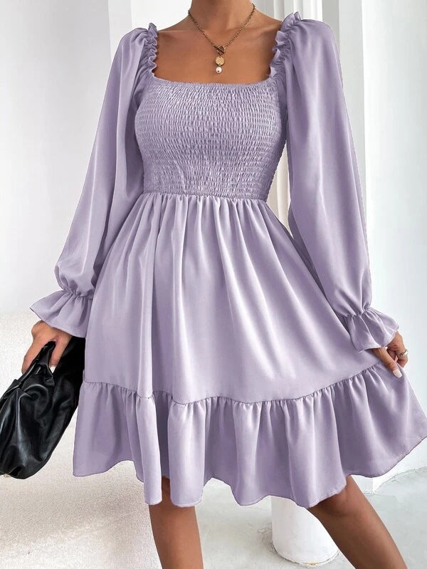 Long Sleeve Ruffled Swing Dress