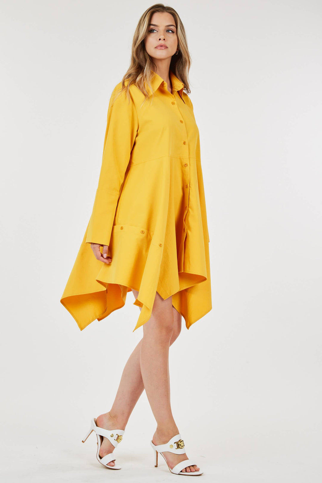 Handkerchief Hem Long-sleeve Collar Tunic