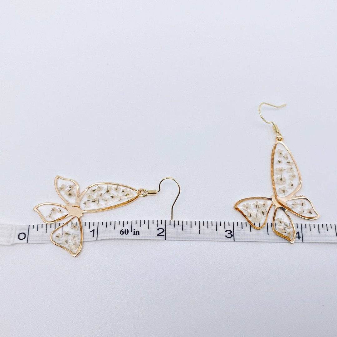 Queen Anne's Lace Butterfly Shape Dried Flower Earrings -PDF