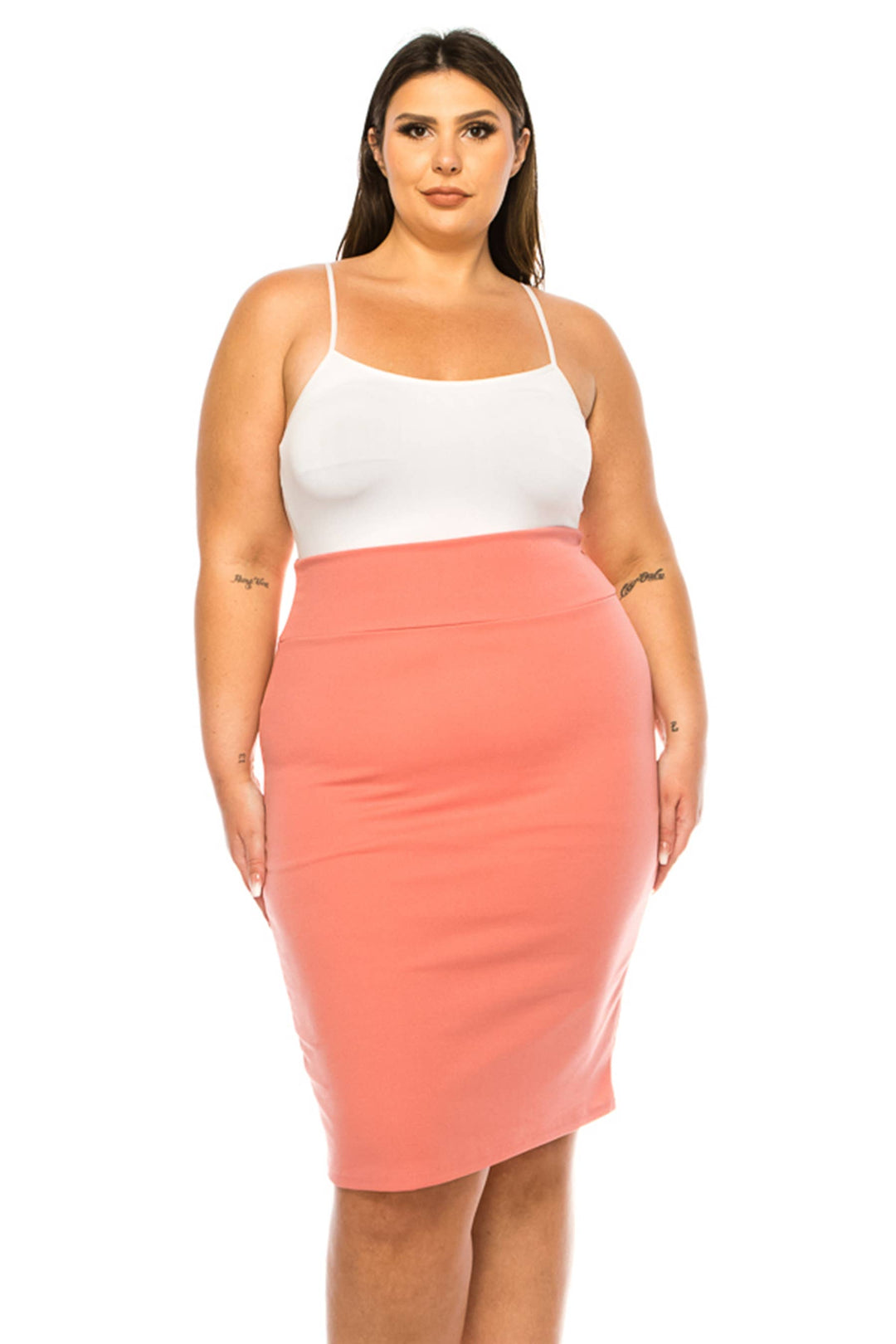 Women's Plus Size Solid Pencil Skirt with Banded Waist