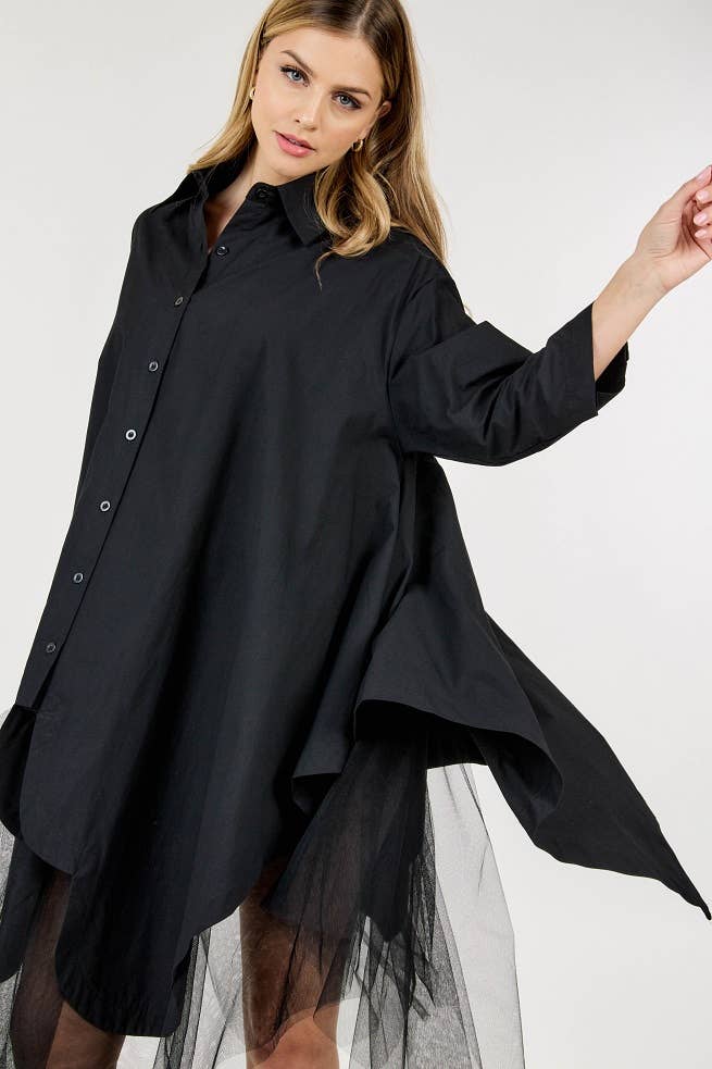 Petal Hem Tulle Shirt Dress