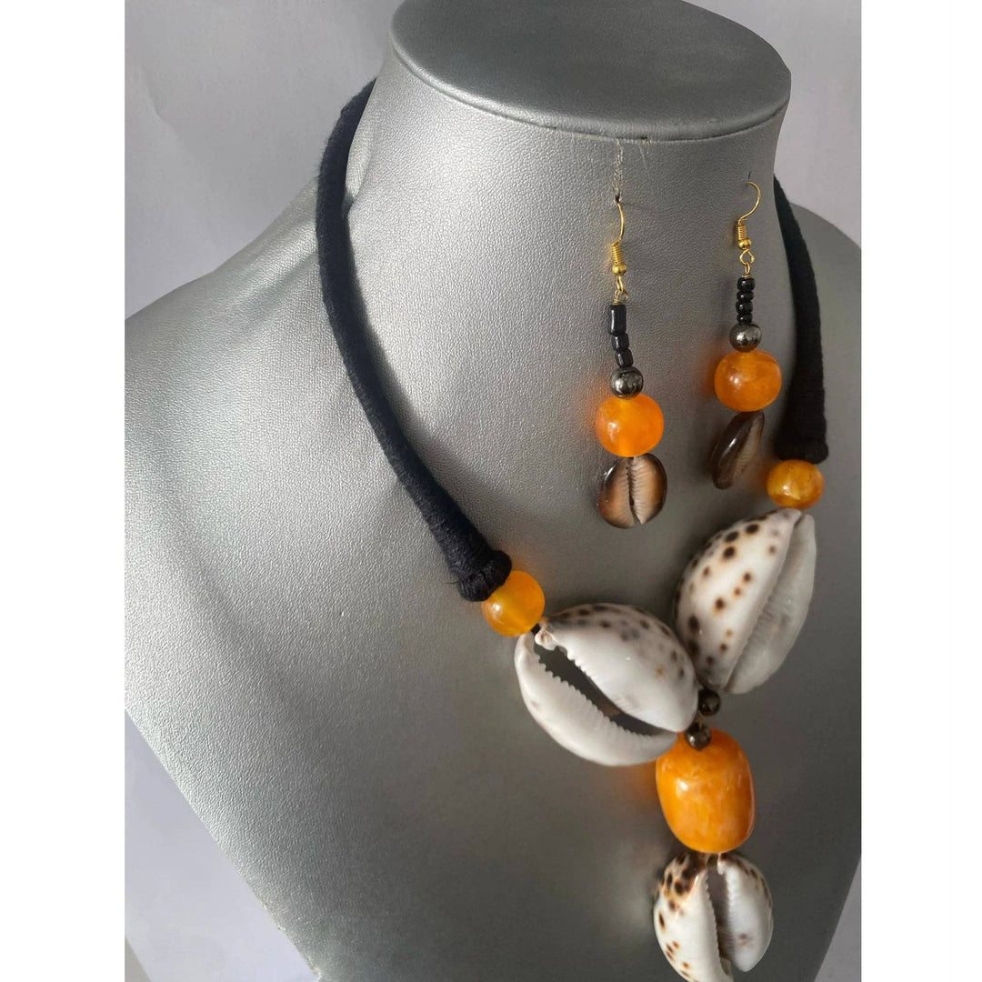 African Cowrie Shell and Gemstone Necklace Set