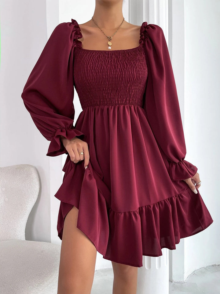 Long Sleeve Ruffled Swing Dress