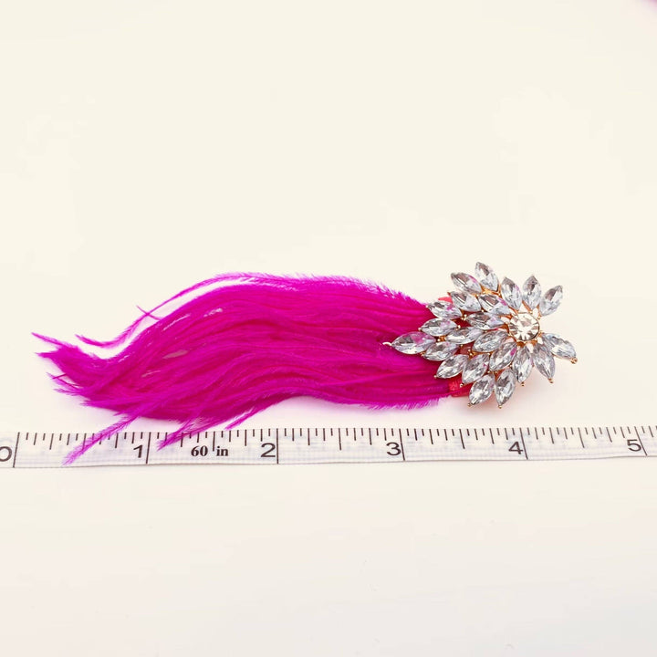 Fuchsia Feather Rhinestone Stud Earrings