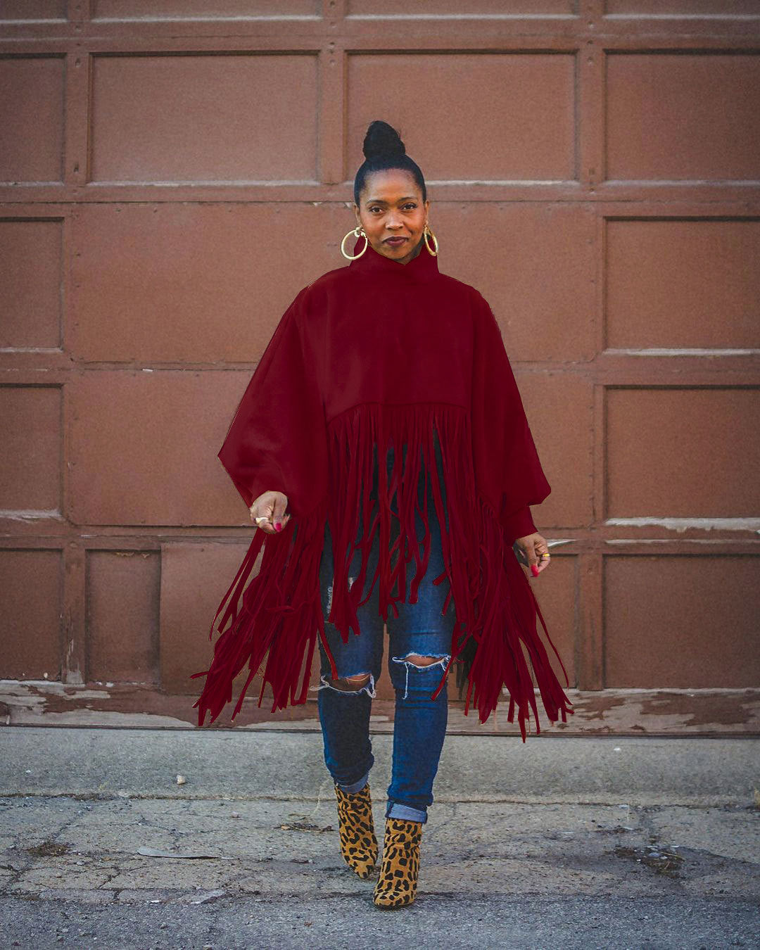 Long-sleeved Tasseled Poncho