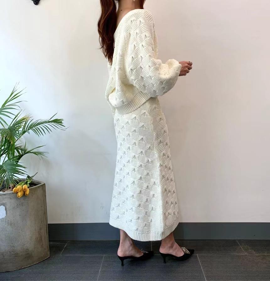 Single-breasted Lantern Sleeve Knitted Cardigan Coat Dress Suit