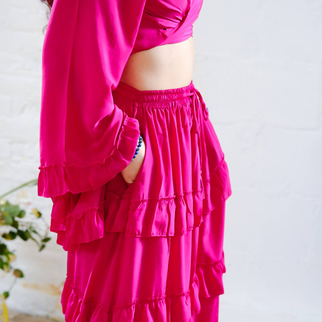 Flowy Tiered Skirt Set with Ruffle Sleeve Top Set