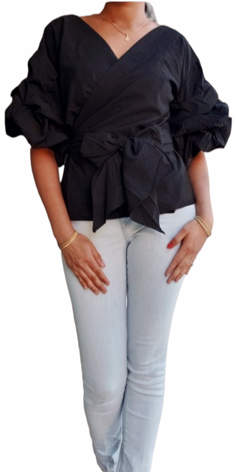 #18-804 RUFFLED SLEEVE WRAP BLOUSE