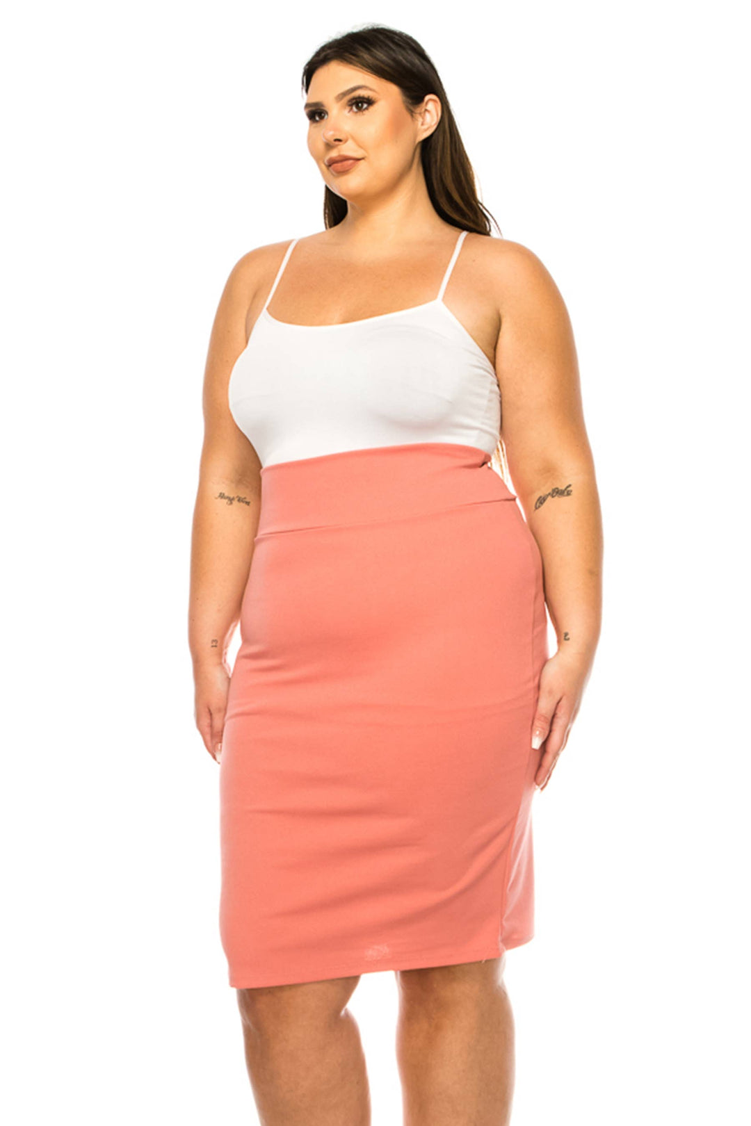 Women's Plus Size Solid Pencil Skirt with Banded Waist