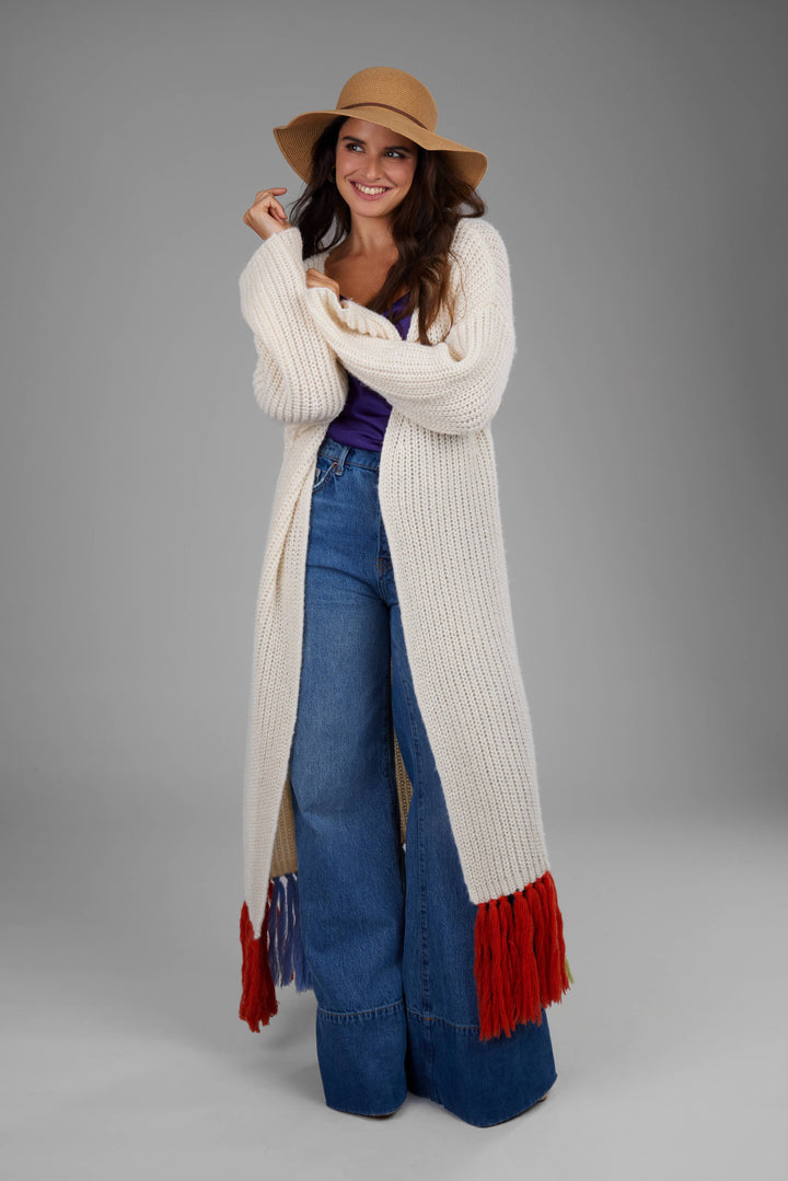 Rainbow Tassel Knitted Long Cardigan