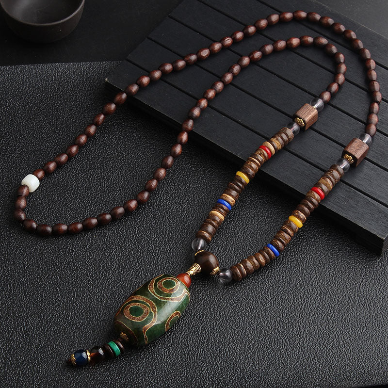 Extra Long Retro Wooden Bead Necklace