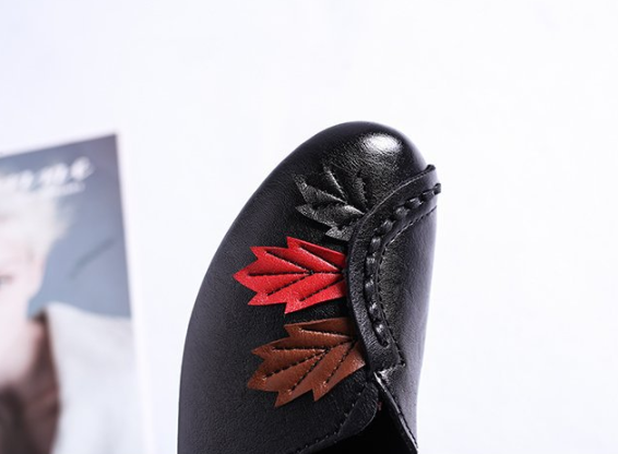 Leather Leaf Design Flats