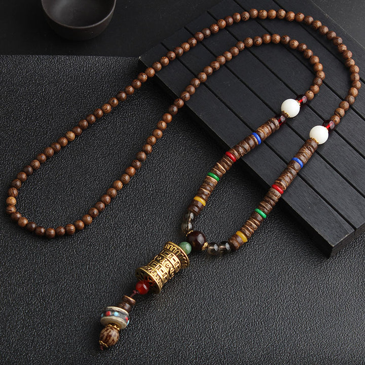 Extra Long Retro Wooden Bead Necklace