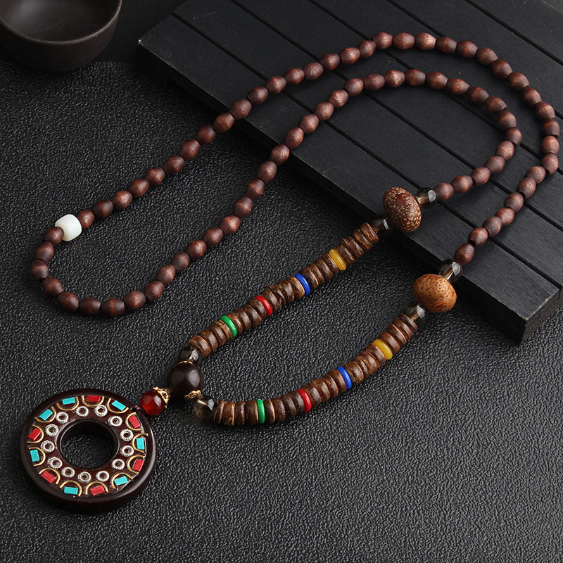 Extra Long Retro Wooden Bead Necklace