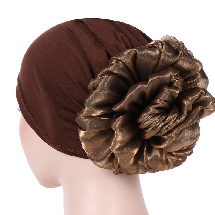 Monochrome large flower bandana hat