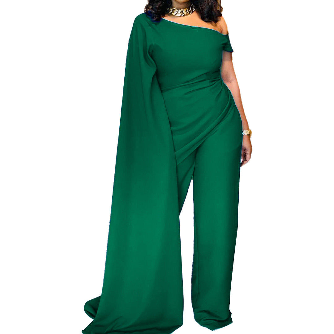 Women's Casual High-waist Oblique Shoulder Wide-leg Pants