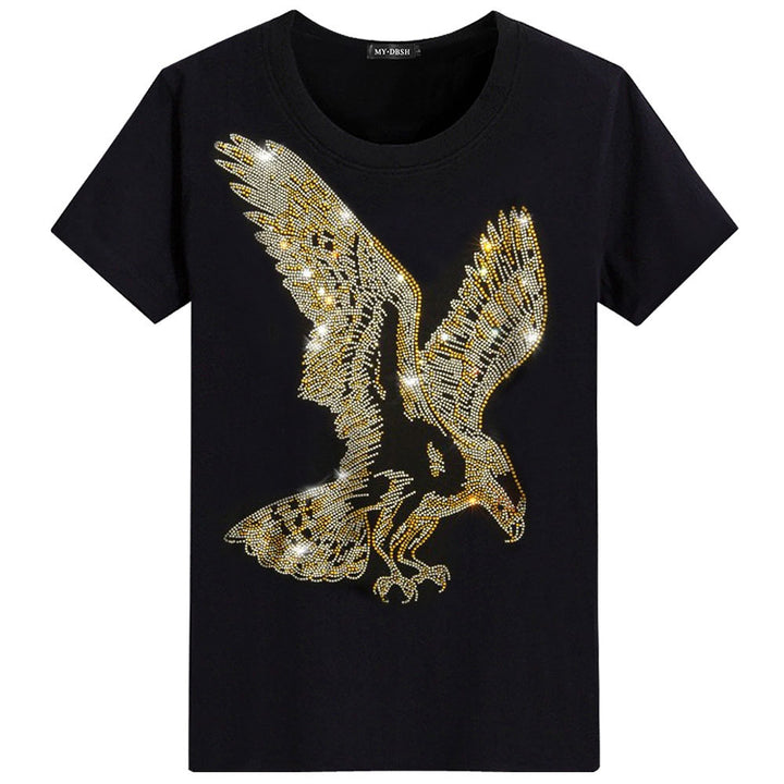 Eagle Hot Rhinestone Plus Size Cotton Stretch Slim T-shirt