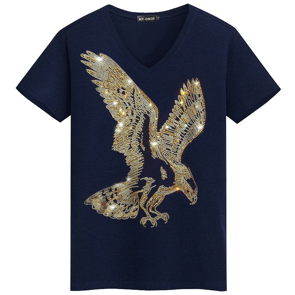 Eagle Hot Rhinestone Plus Size Cotton Stretch Slim T-shirt