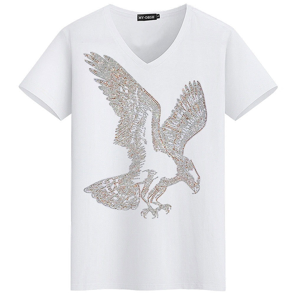 Eagle Hot Rhinestone Plus Size Cotton Stretch Slim T-shirt