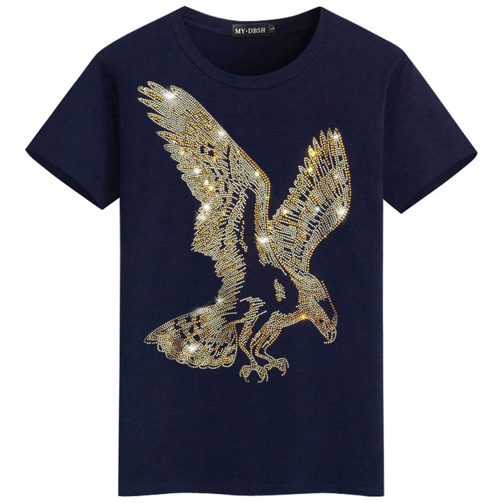 Eagle Hot Rhinestone Plus Size Cotton Stretch Slim T-shirt