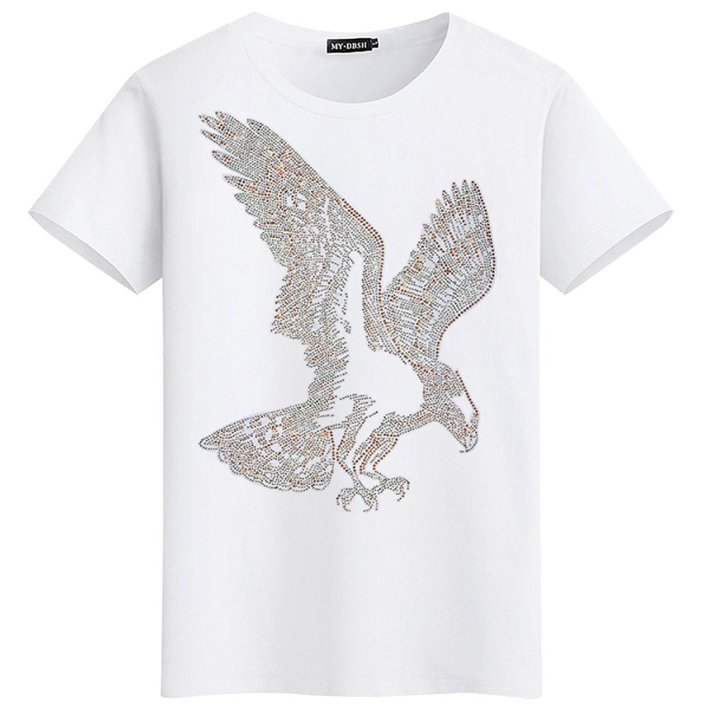 Eagle Hot Rhinestone Plus Size Cotton Stretch Slim T-shirt