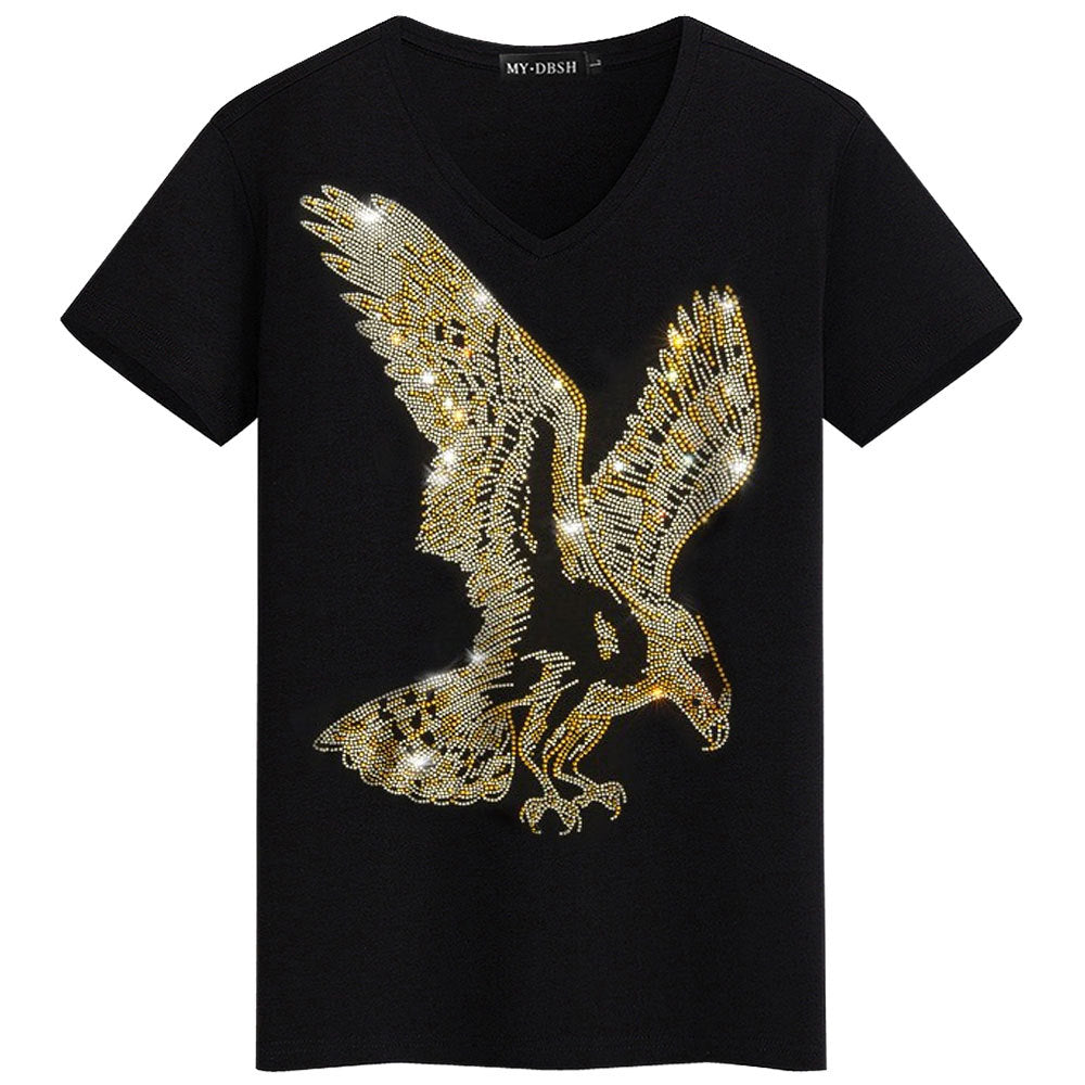 Eagle Hot Rhinestone Plus Size Cotton Stretch Slim T-shirt