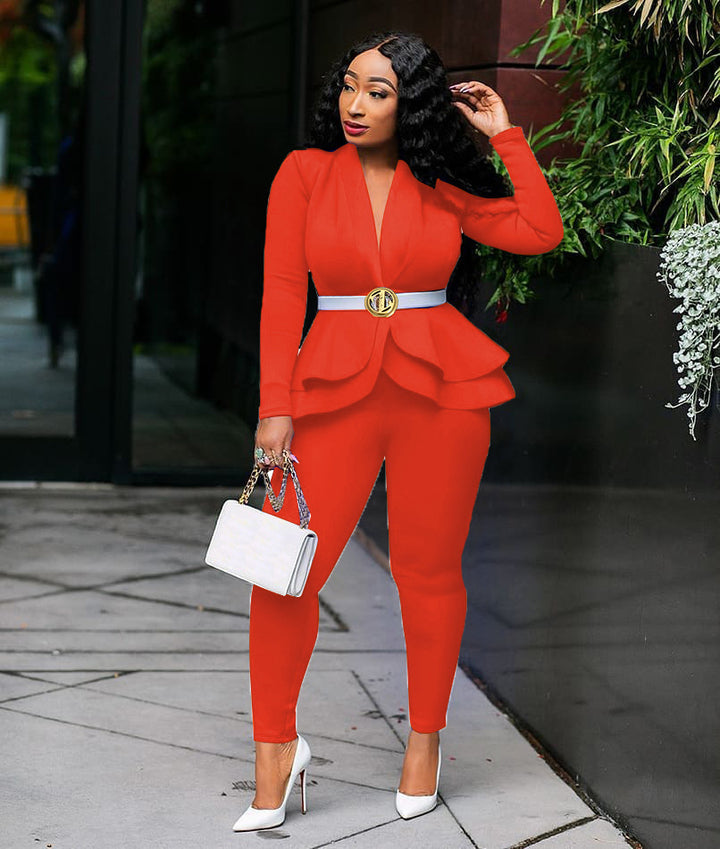 Peplum Jacket and Pants Set