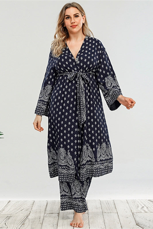 Plus Size Women Autumn Casual Loose V-Neck Coat Pants Suit