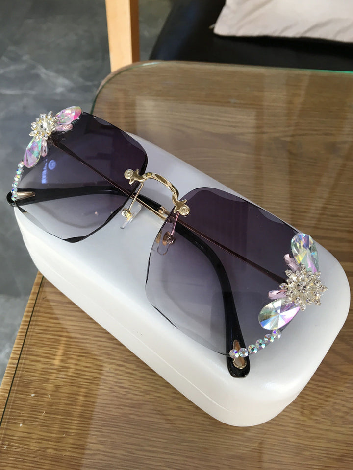 Frameless Gradient Rhinestone Sunglasses Women