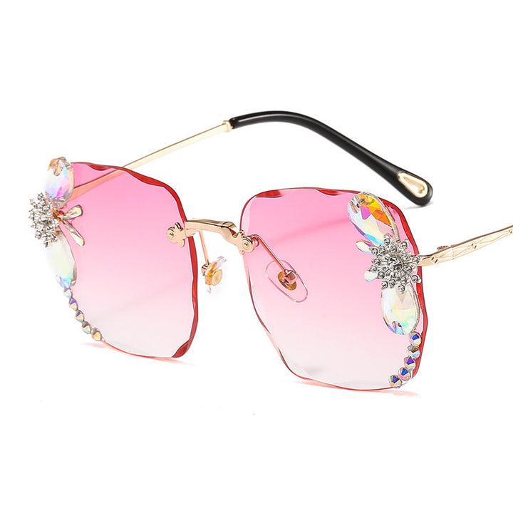 Frameless Gradient Rhinestone Sunglasses Women