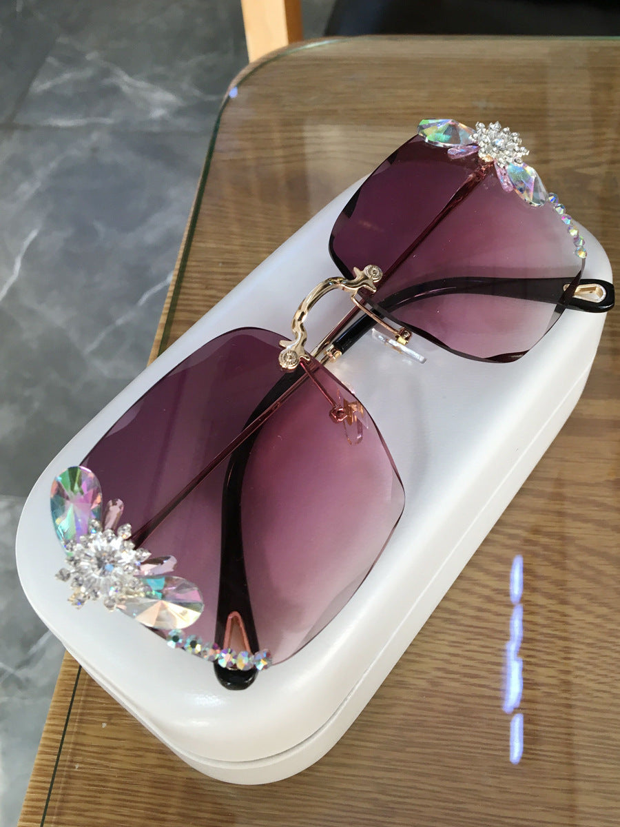 Frameless Gradient Rhinestone Sunglasses Women