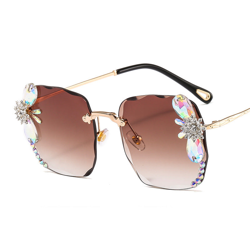 Frameless Gradient Rhinestone Sunglasses Women